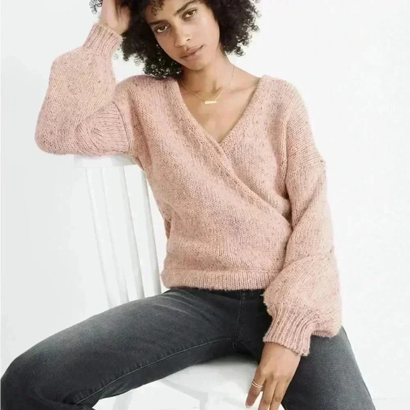 Madewell Beresford Wrap Front Pullover Sweater | Pink | Size Small - Picture 1 of 13